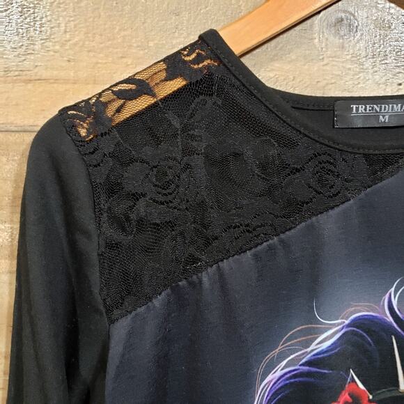 Trendimax day of the dead girl graphic one lace long sleeve shirt woman's size M - Picture 2 of 11
